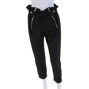 R+A Womens Double Zippered Waist Detail Tapered Leg Pants Solid Black Size M